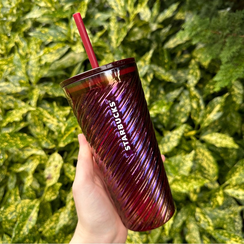 Starbucks Glass Holiday Christmas Twist Cold Cup Tumbler Cranberry/Wine/Burgundy